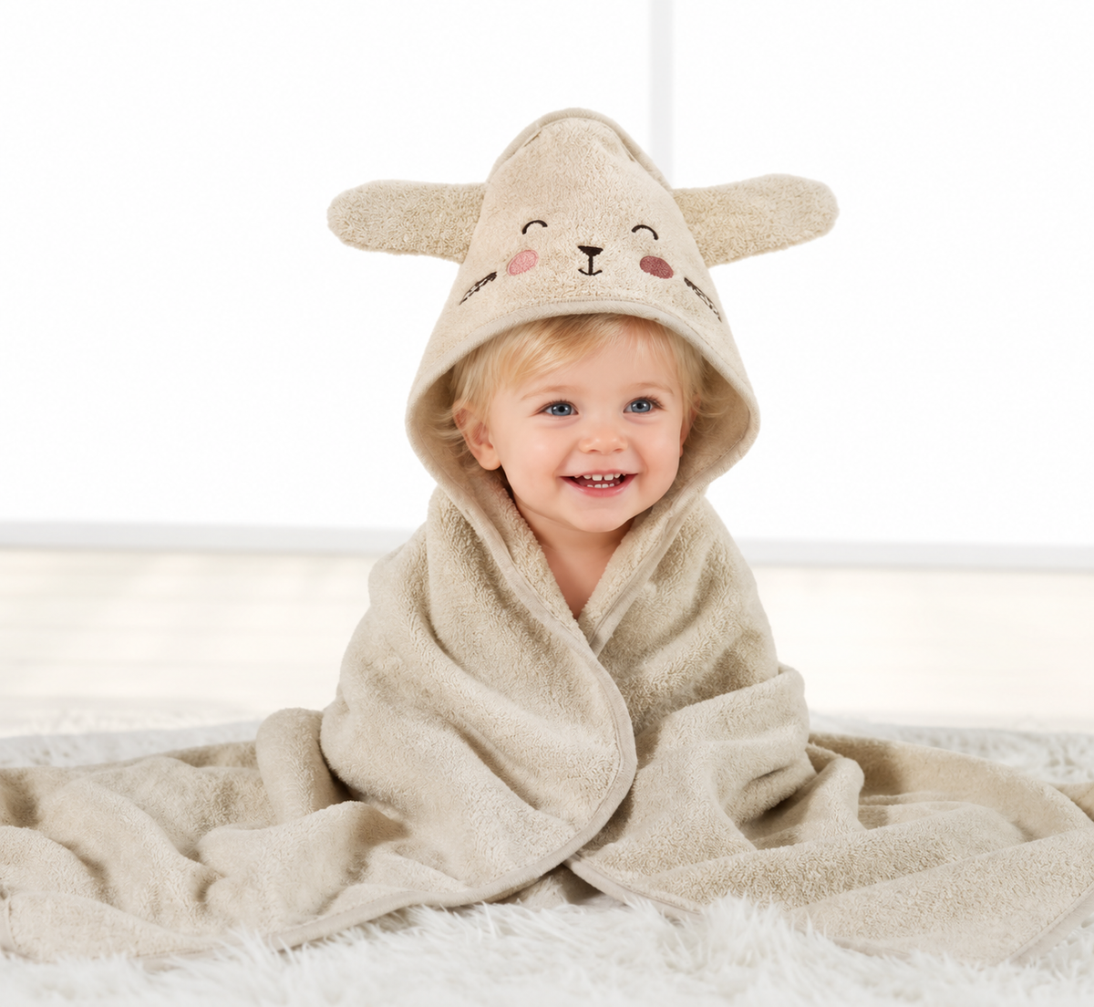 Toalla con capucha para bebé con diseño de animales 100% algodón