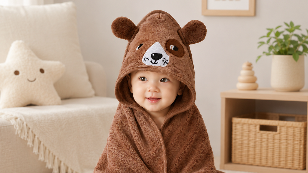 Toalla con capucha para bebé con diseño de animales 100% algodón