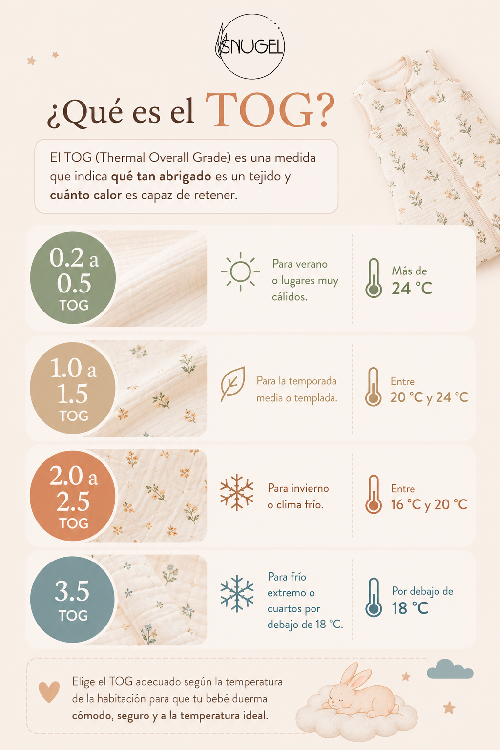 Saquito de dormir para bebés Tog 1.0 swaddle-up de puro algodón